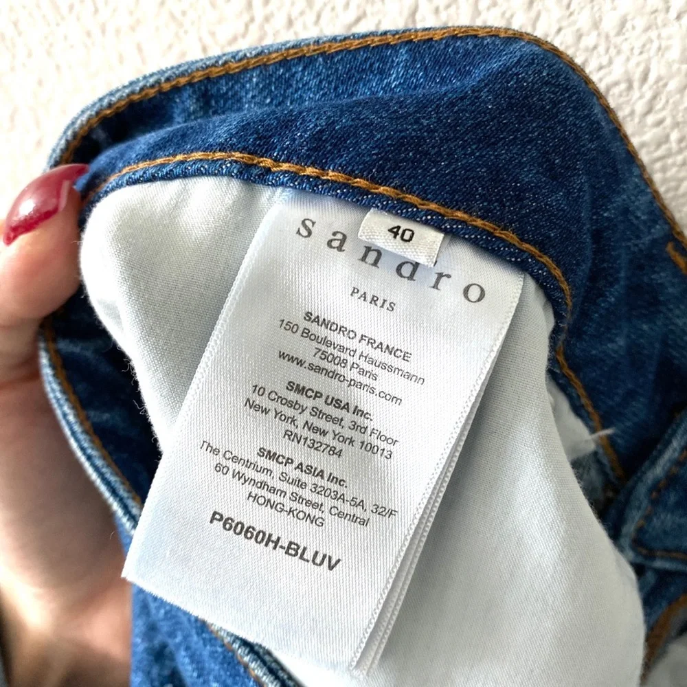 Sandro Paris NWT Viky Slit Release Hem Straight Leg Jeans in Blue Vintage - Picture 9 of 10